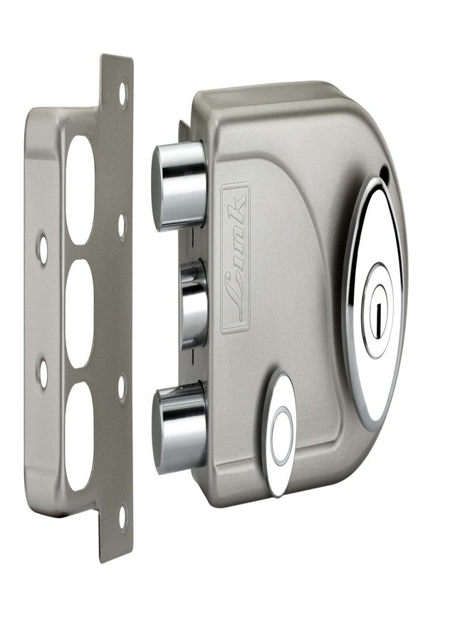 Link Heavy-Duty Main Door Rim Lock with 14-Pin Dimple Key Technology, Big Oval Silver Knob, and Two Deadbolts with Latch, Both Side Key | Silver | 10 Years Warranty - Image 4